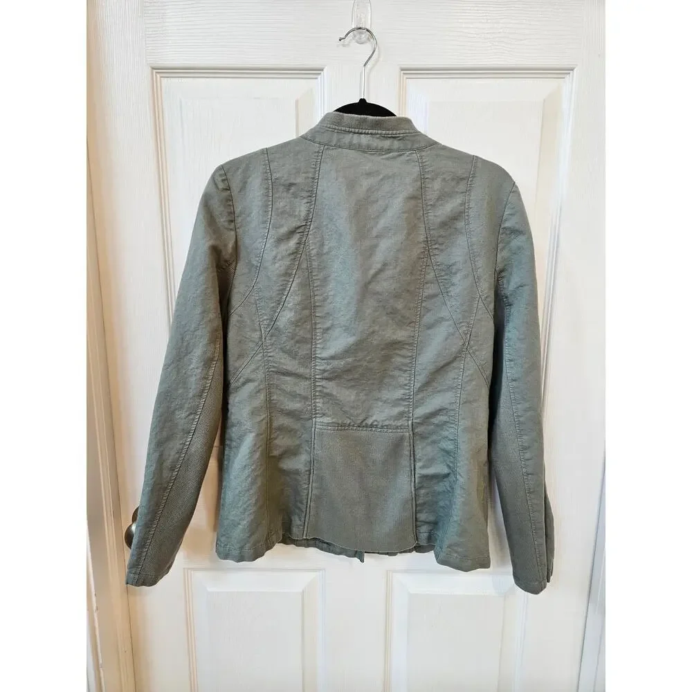 Sundance Women’s Linen Blend Moto Jacket Size 8 Green Full Zip Lightweight